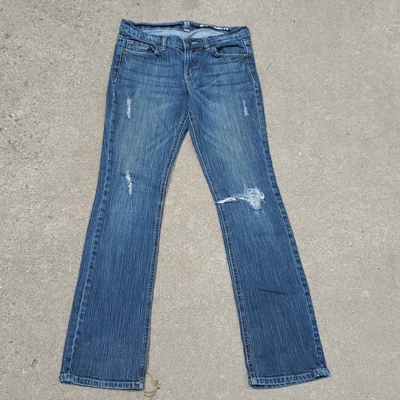 New York & Company Denim - RELISTEDDark destructed low rise bootcut jeans